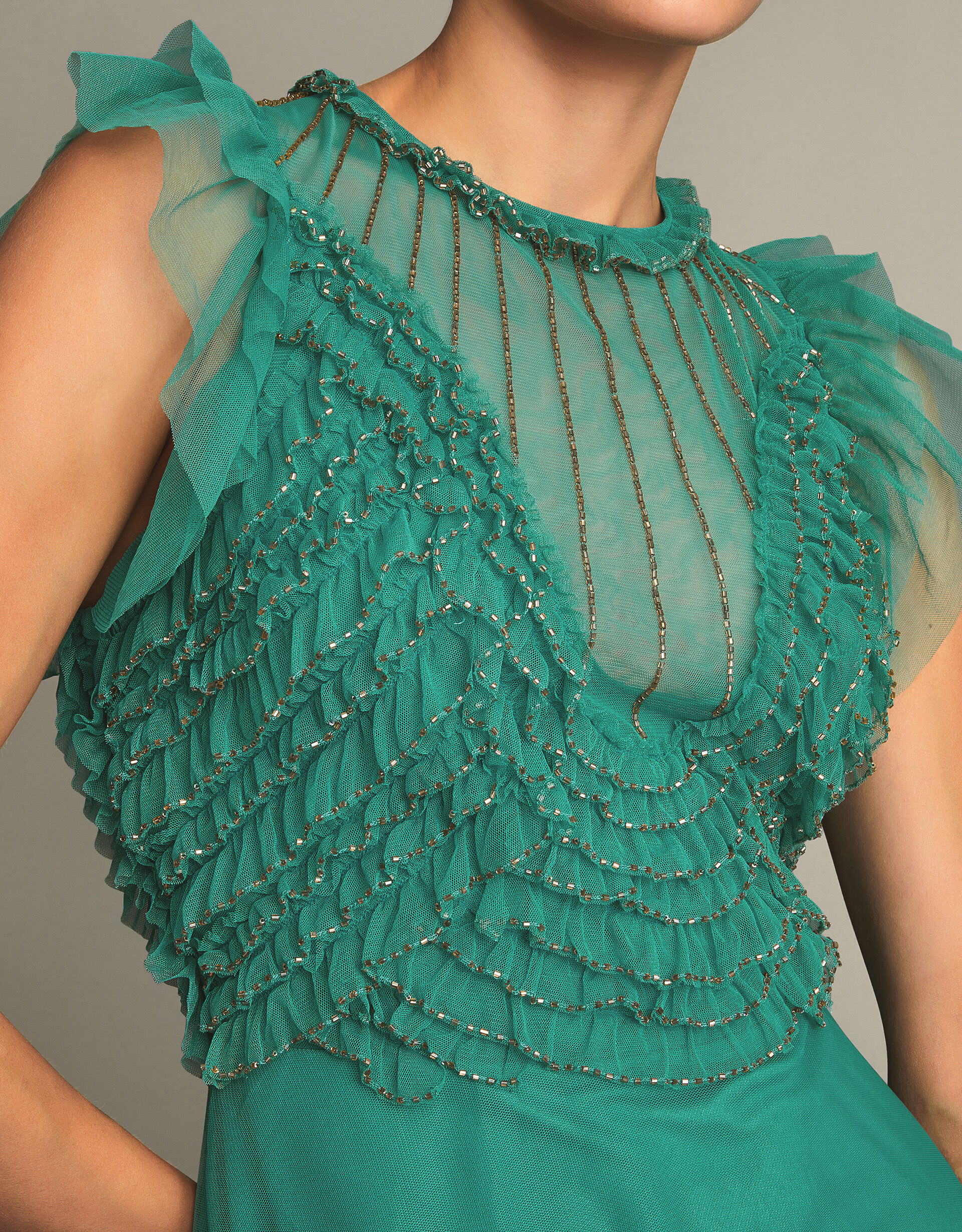 Irina Hand Embellished Maxi Dress Green Evening Dresses