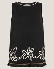 Sara Sleeveless Embroidered Top, Black (BLACK), large