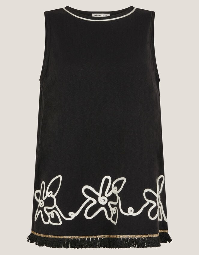 Sara Sleeveless Embroidered Top, Black (BLACK), large