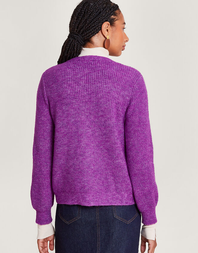 Super-Soft Ribbed Knit Cardigan, Purple (PURPLE), large
