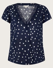 Mackie Spot Linen Top, Blue (NAVY), large