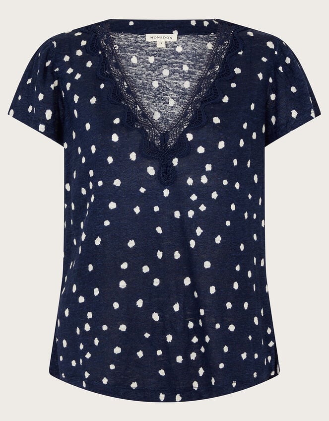 Mackie Spot Linen Top, Blue (NAVY), large