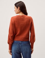 Fiona Floral Embroidered Cardigan, Orange (RUST), large