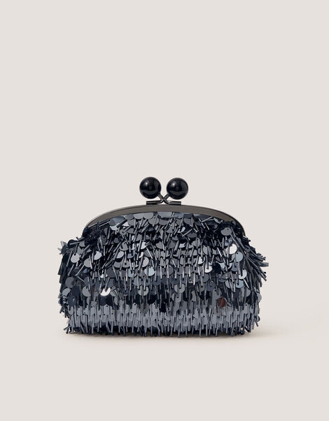 Jade Sequin Fringe Clutch Bag, , large