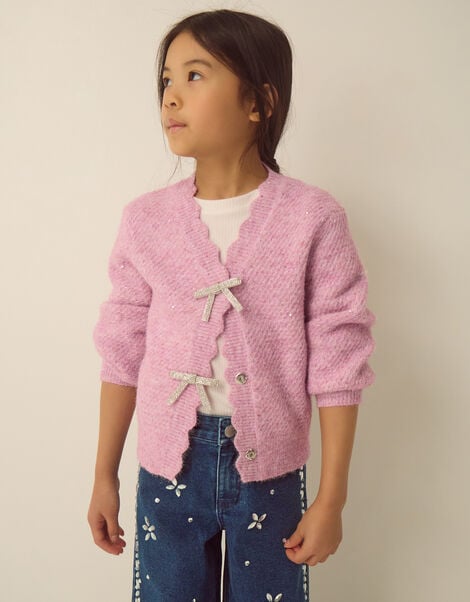 Sparkle Bow Scallop Cardigan, Purple (LILAC), large