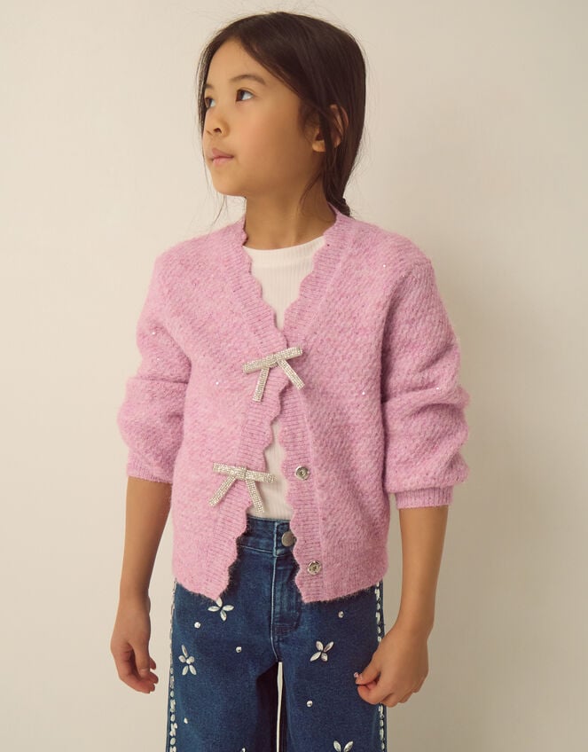 Sparkle Bow Scallop Cardigan, Purple (LILAC), large