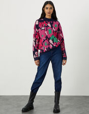 Abstract Flower Jacquard Jumper, Red (RED), large