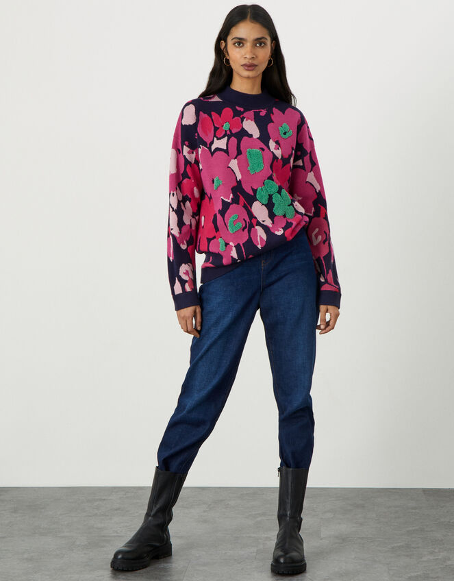 Abstract Flower Jacquard Jumper, Red (RED), large