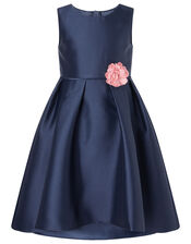 Corsage Belt Hi-Low Dress, Blue (NAVY), large