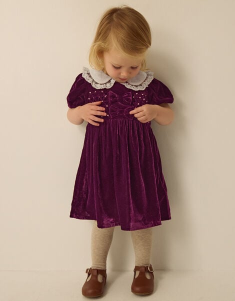 Baby Smocked Bow Party Dress, Red (BURGUNDY), large