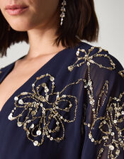 Skyla Floral Embellished Maxi Wrap Dress, Blue (NAVY), large