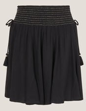 Heidi Metallic Shirred Shorts, Black (BLACK), large