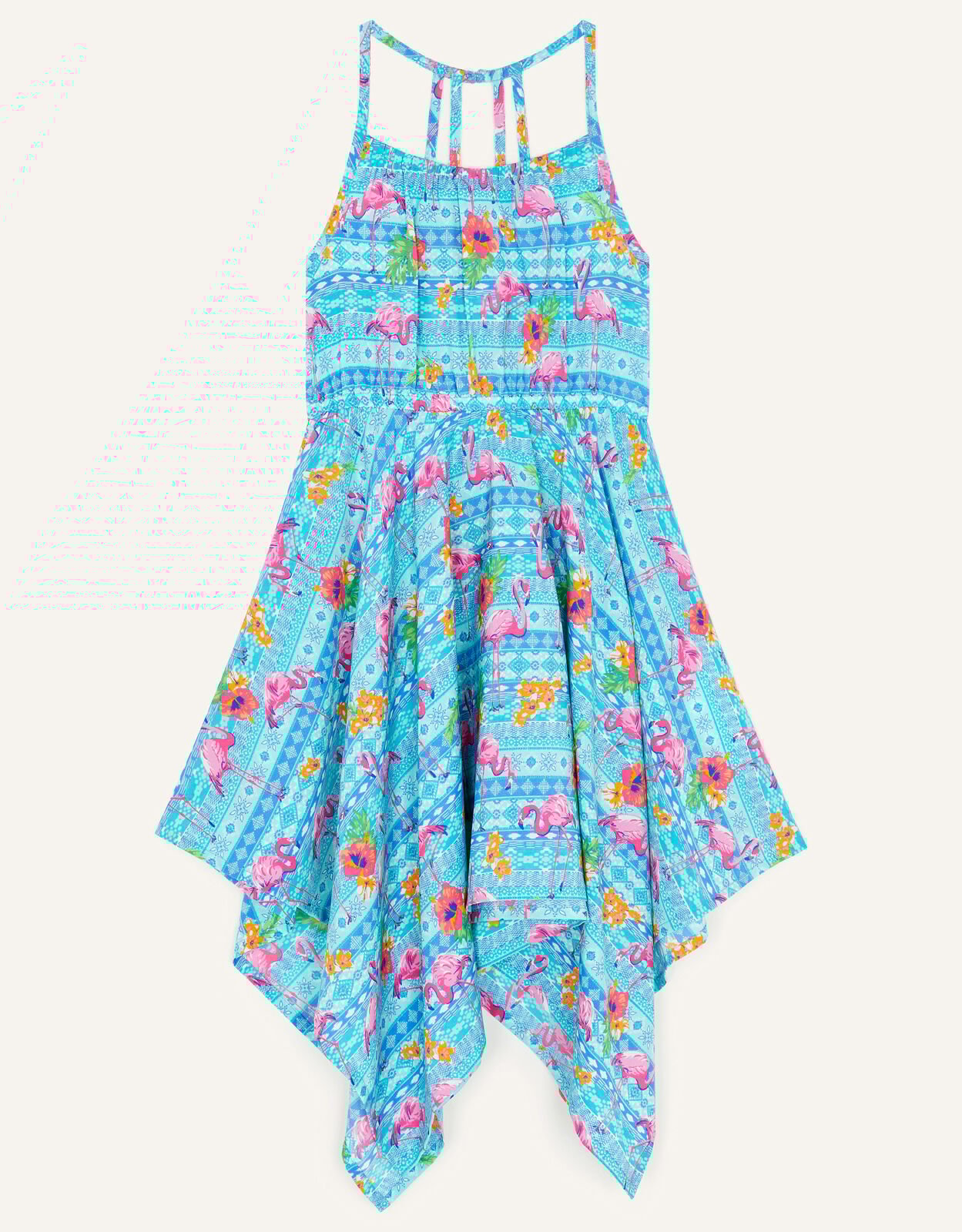 Flamingo Print Strappy Dress Blue