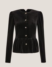 Vayle Stretch Velvet Peplum Jacket, Black (BLACK), large