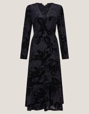 Dolly Floral Devoré Midi Dress, Blue (MIDNIGHT), large