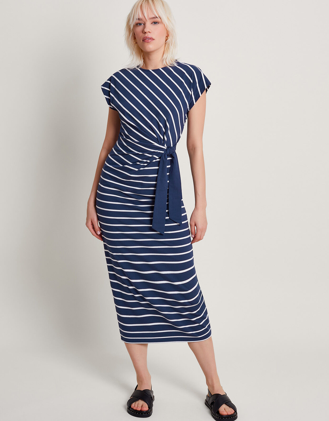 Sanya Stripe Tie Dress Blue Midi Dresses Monsoon Global