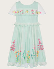 Embroidered Scallop Frill Dress, Blue (AQUA), large