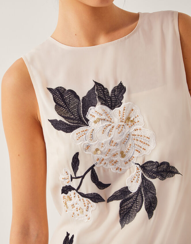 Ari Floral Embellished Midi Dress, Cream (CREAM), large