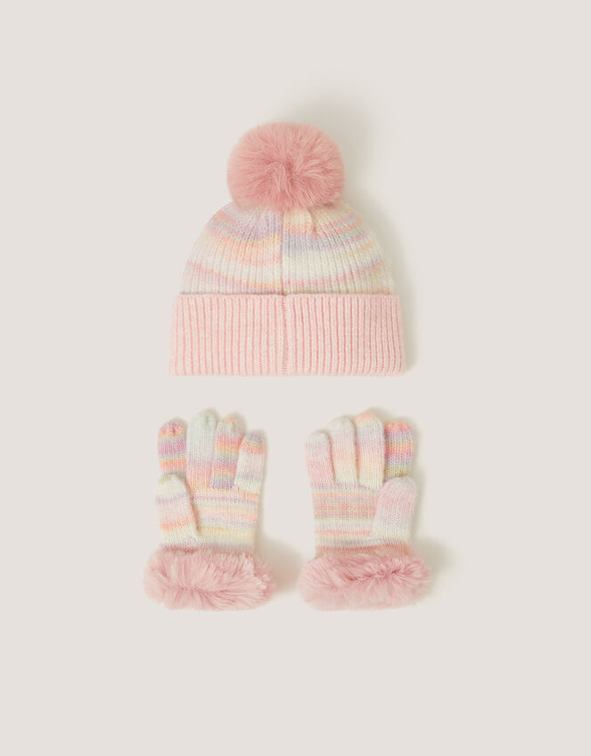 Faux Fur Butterfly Hat & Gloves Set, Multi (MULTI), large