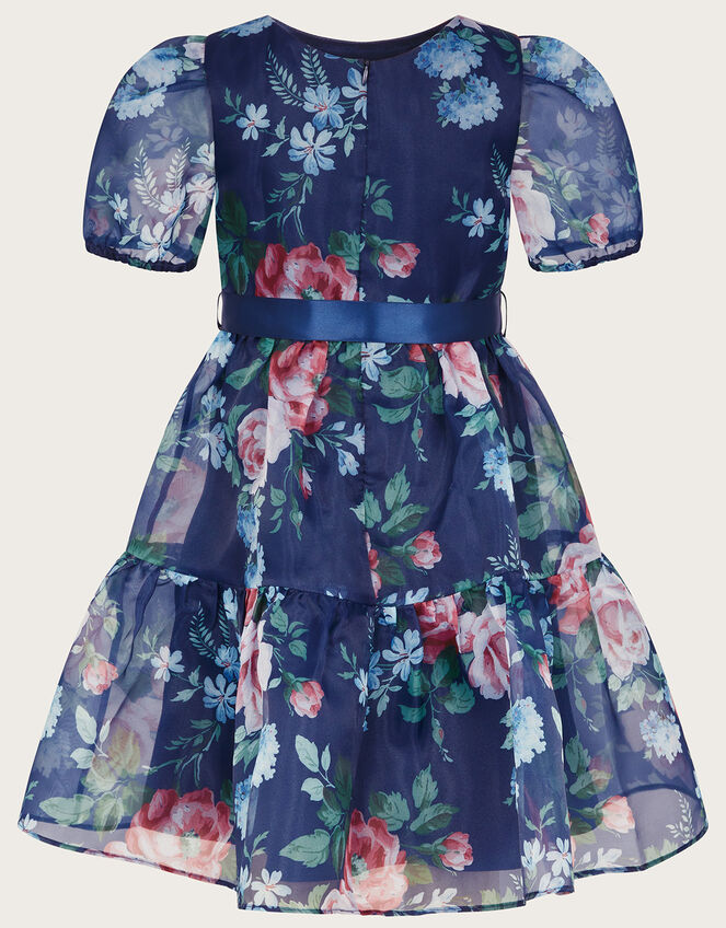 Floral Organza Puff Sleeve Dress, Blue (BLUE), large