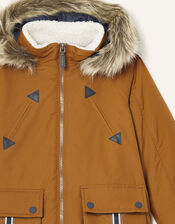 Parka Reflective Tape Coat, Brown (BROWN), large
