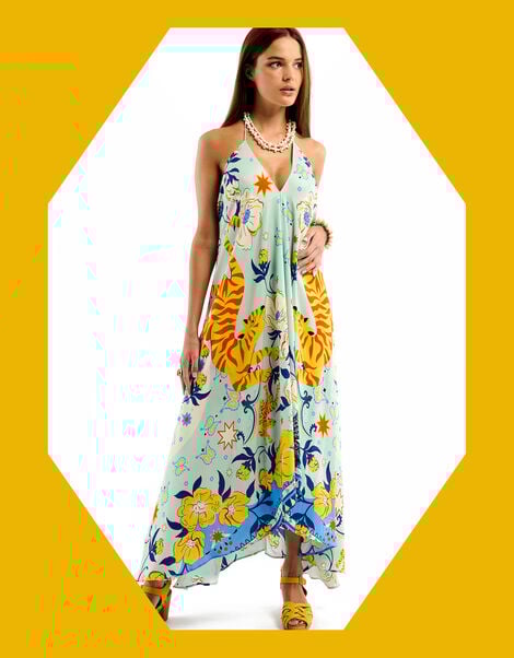 Wild Voila Tiger Print Backless Midi Dress , Blue (BLUE), large