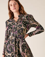 Paisley Shirt Dress with Sustainable Viscose, Black (BLACK), large