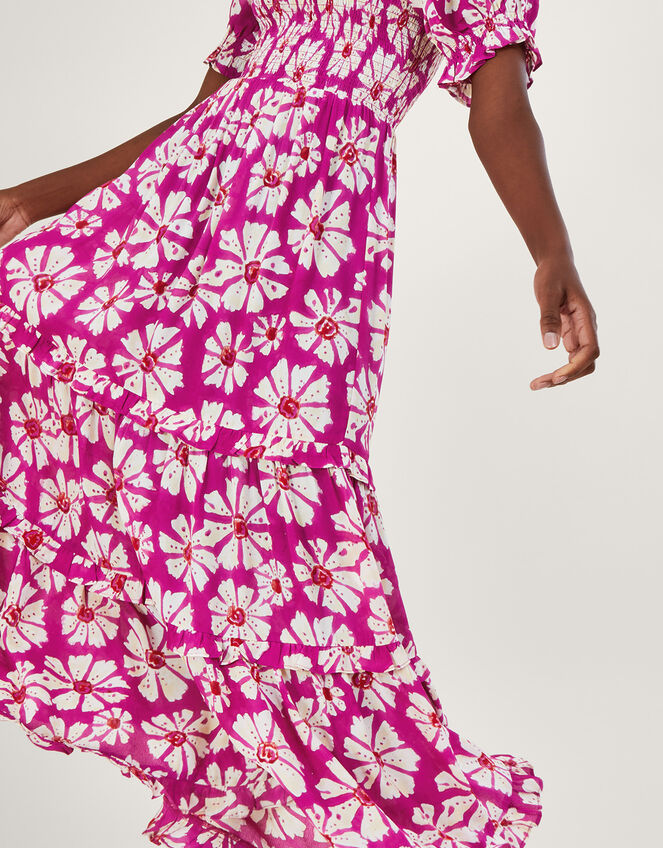 Murtle Woodblock Print Dress in Sustainable Viscose, Pink (PINK), large