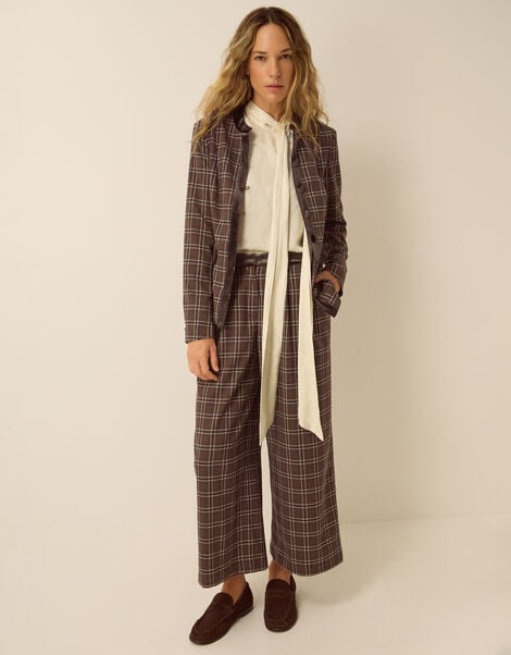 Gracie Check Print Wide Leg Trousers, Brown (BROWN), large