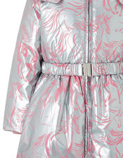Metallic Unicorn Padded Coat, Silver (SILVER), large