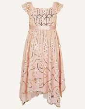 Samara Sequin Scallop Flutter Sleeve Dress, Pink (DUSKY PINK), large