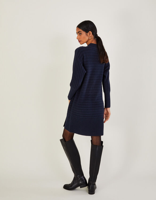 Rib Knit Dress with Recycled Polyester, Blue (NAVY), large