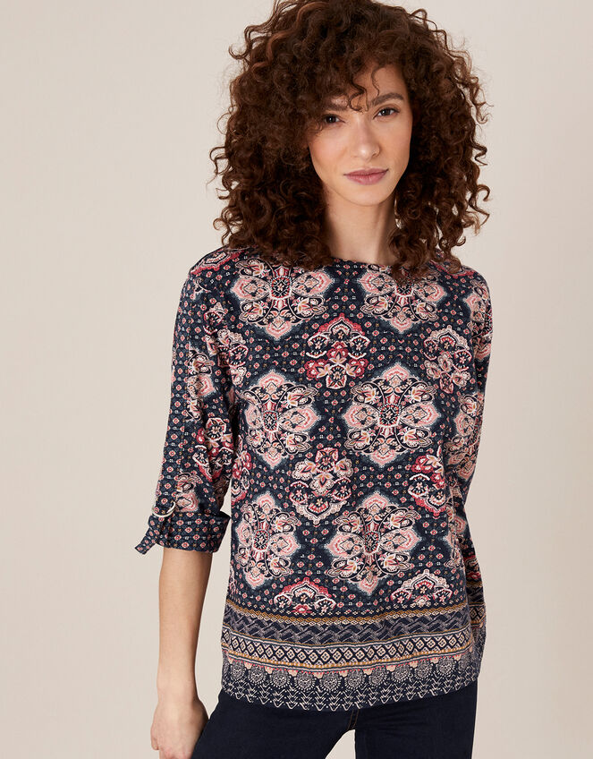 Rowan Heritage Print Top, Blue (NAVY), large