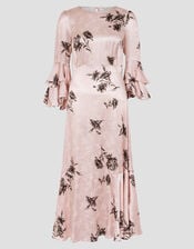 Pelia Floral Satin Ruffle Midi Dress, Pink (PINK), large