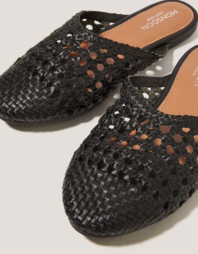 Bella Braided Leather Slipper Sandals, Black (BLACK), large