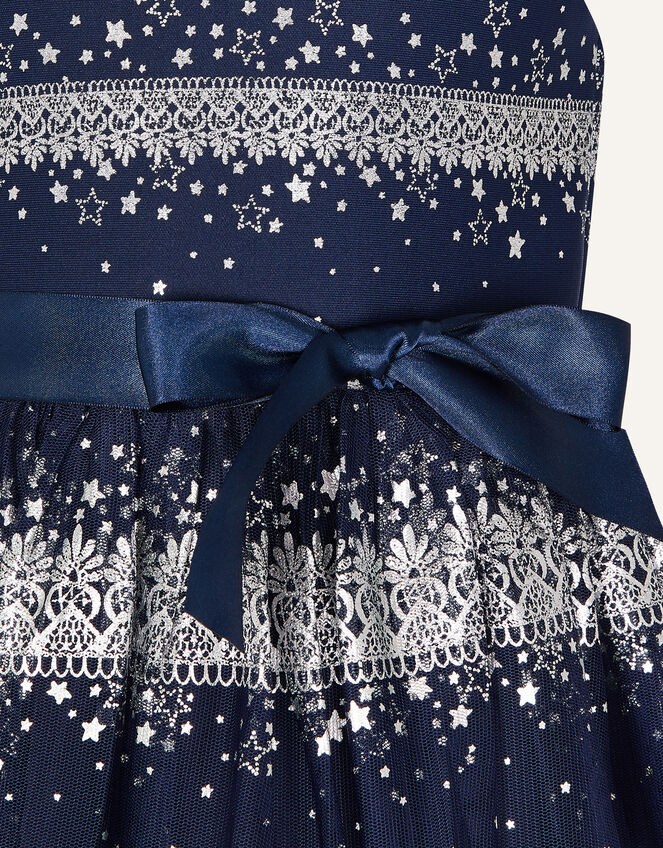 Felicity Foil Print Scuba Net Dress, Blue (NAVY), large