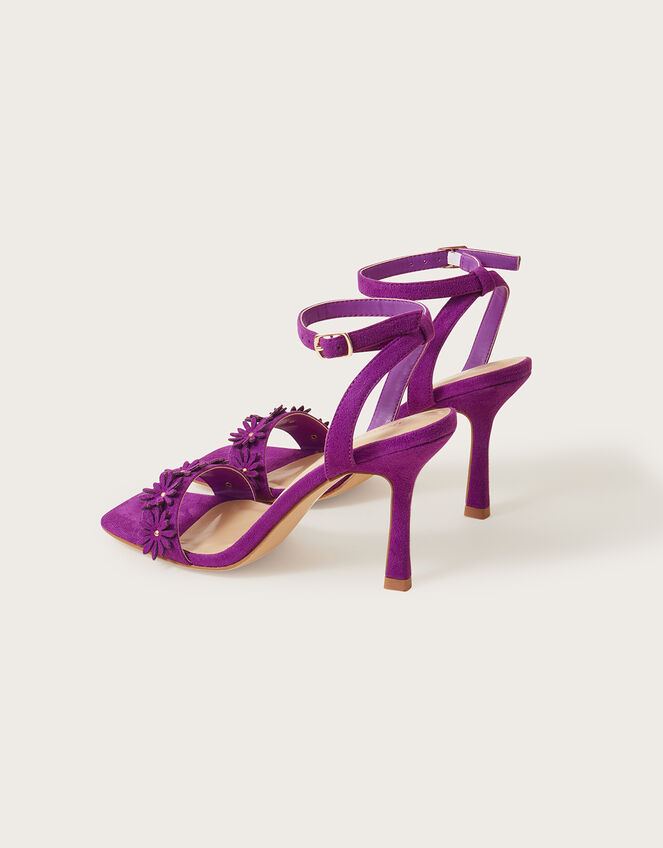 Suede Flower Heel Sandals , Purple (PURPLE), large