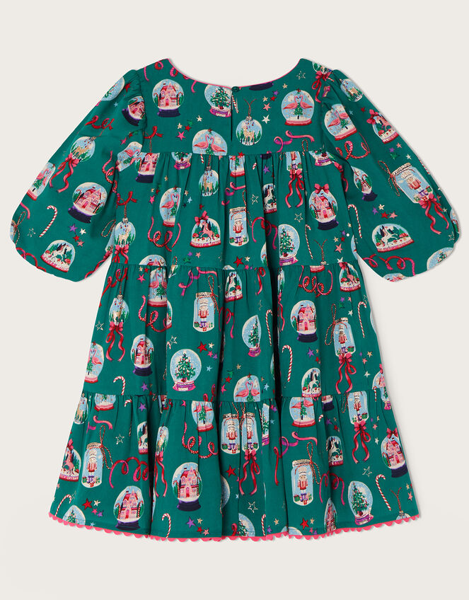 Snowglobe Woven Tiered Dress with Recycled Polyester, Green (GREEN), large