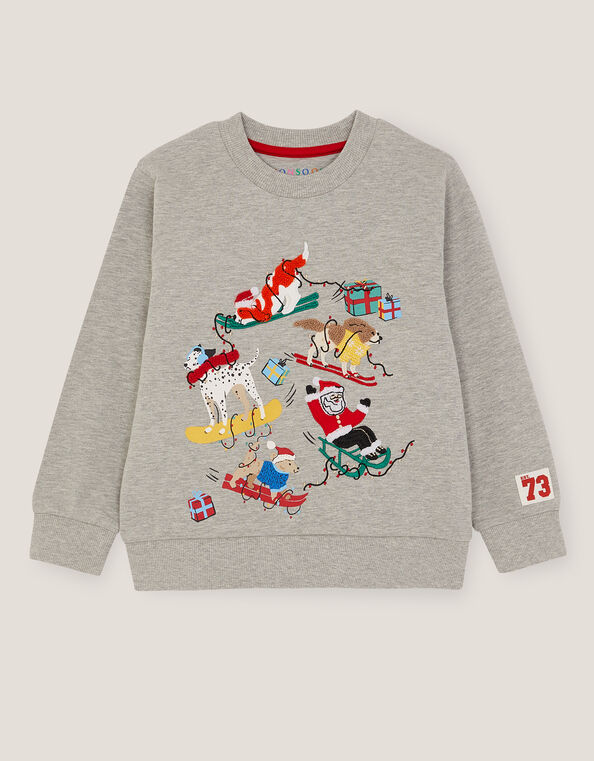 Ski Dogs Christmas Sweatshirt, Gray (GREY), large