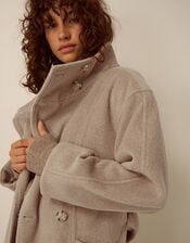 Millie Funnel Neck Belted Coat, Mink (MINK), large