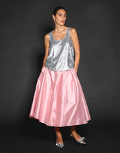 Tanya Taffeta Pleated Midi Skirt, Pink (PINK), large