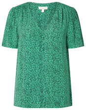 Printed V-Neck Top with LENZING™ ECOVERO™, Green (GREEN), large