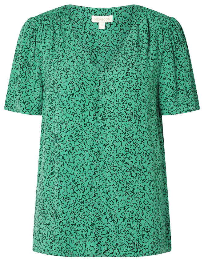 Printed V-Neck Top with LENZING™ ECOVERO™, Green (GREEN), large