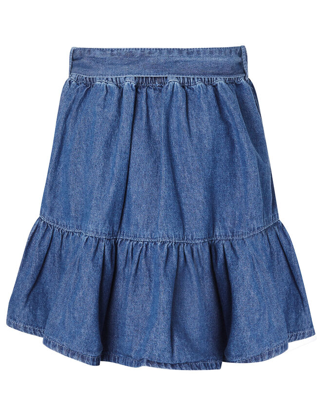 Frill Hem Denim Skirt in Organic Cotton, Blue (BLUE), large