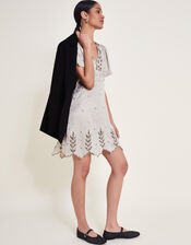 Aurora Embellished Mini Dress, Grey (GREY), large
