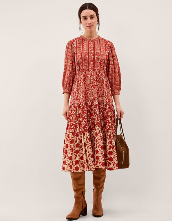 Palmer Floral Jersey Midi Dress, Red (RED), large