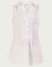 Beryl Longline Tunic Top in Linen Blend, White (WHITE), large