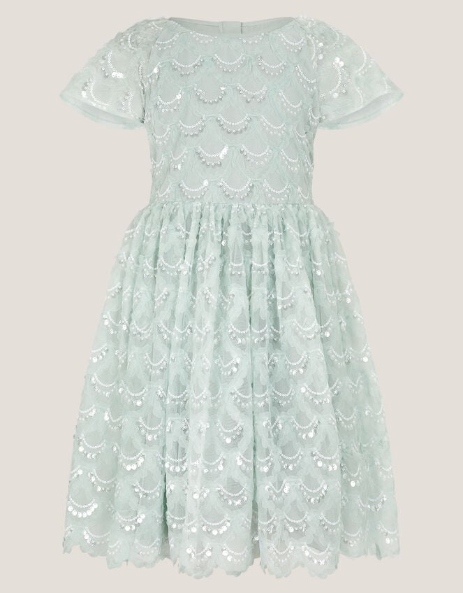 Carly Sparkle Scallop Ruffle Party Dress, Teal (TEAL), large