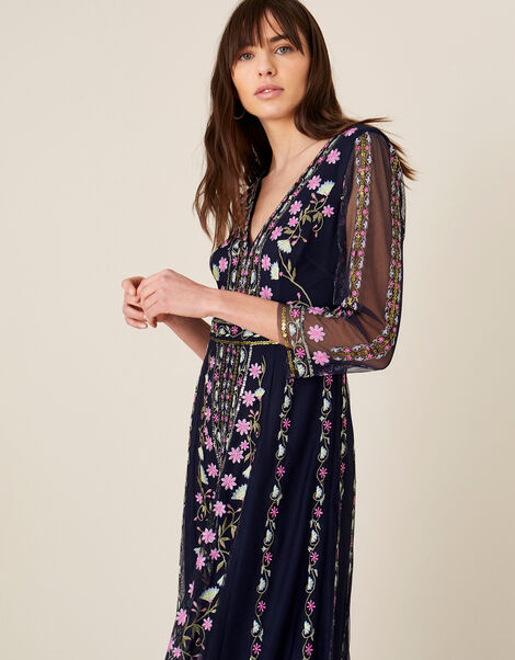 Amara Embroidered Midi Dress Blue, Blue (NAVY), large