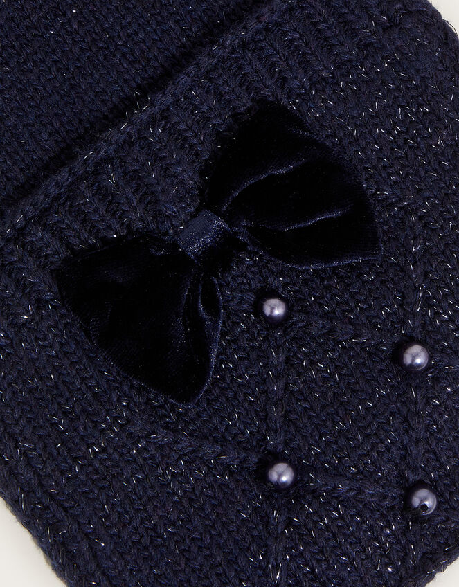 Pearl and Bow Mitten Scarf with Recycled Polyester, , large